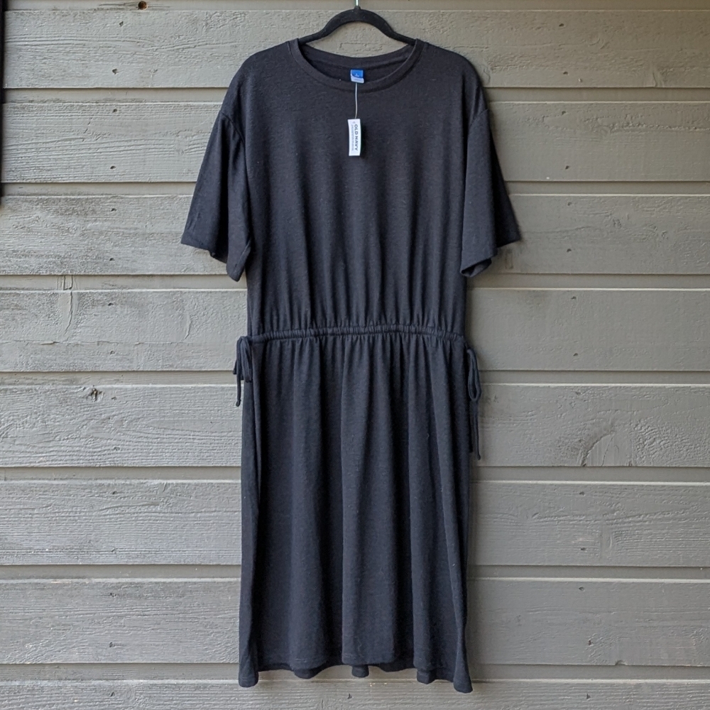 Everyday Black Drawstring Waist Midi Dress